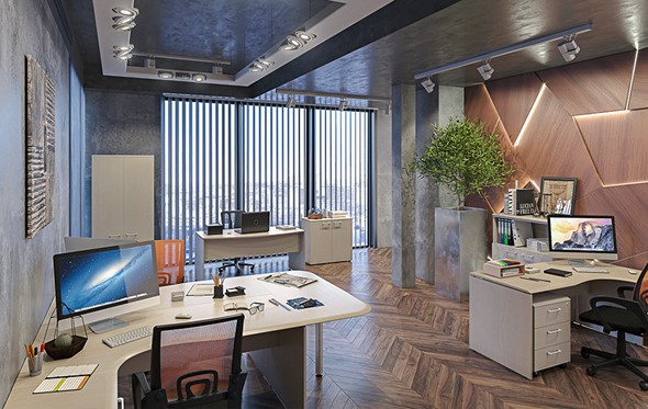Комплект офисной мебели Wave 3, 3 рабочих места и шкафы в Заводоуковске - изображение