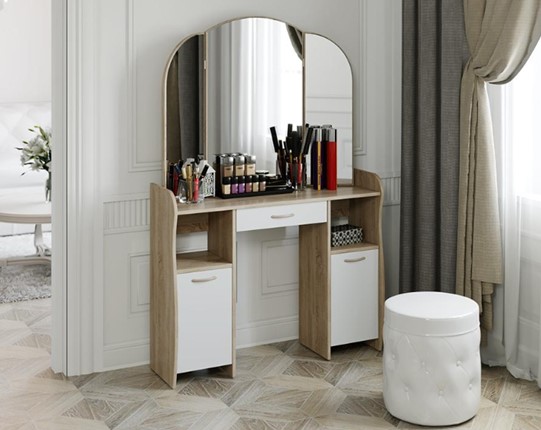 Туалетный столик Como/Veda, с зеркалом, 4 ящика, левый, ЛДСП белый/кайман белый