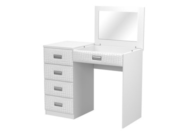 Косметический столик Como/Veda, с зеркалом, 4 ящика, левый, ЛДСП белый/кайман белый в Тюмени