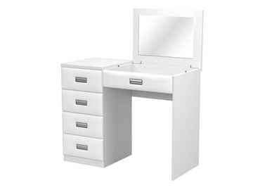 Косметический столик Como/Veda, с зеркалом, 4 ящика, левый, ЛДСП белый/экокожа белая в Тюмени - предосмотр