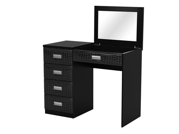 Столик косметический Como/Veda, с зеркалом, 4 ящика, левый, ЛДСП черный/кайман черный в Тюмени - изображение