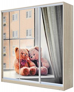 Детский шкаф ХИТ 22-20/2-777-26, Мишки на окне, Дуб Сонома в Заводоуковске