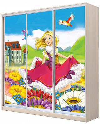 Шкаф 3-дверный ХИТ 24-18-777-11, Принцесса, 2400х1770,  дуб молочный в Тюмени - изображение