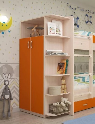 Детский 2-дверный шкаф Мая корпус Млечный дуб, фасад Оранжевый в Заводоуковске - изображение 1