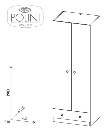 Шкаф двухсекционный с 1 ящиком POLINI Kids Simple Дуб пастельный / Белый в Тюмени - изображение 4