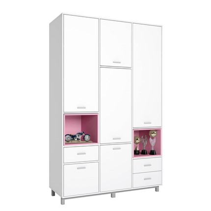 Шкаф трехсекционный POLINI Kids Mirum 2335 Белый / полки Розовые в Тюмени - изображение