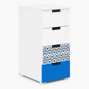 Тумба с ящиками Svogen 4 ящика, сине-белый/соты синие в Тюмени - предосмотр