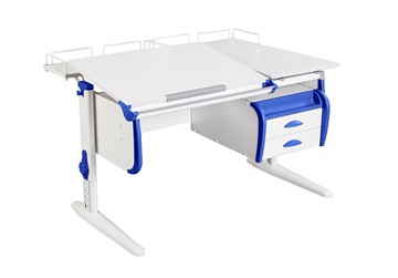 Детский стол-трансформер 1/75-40 (СУТ.25) + Tumba 3 + Polka_z 1/600 (2 шт.) белый/белый/Синий в Ишиме