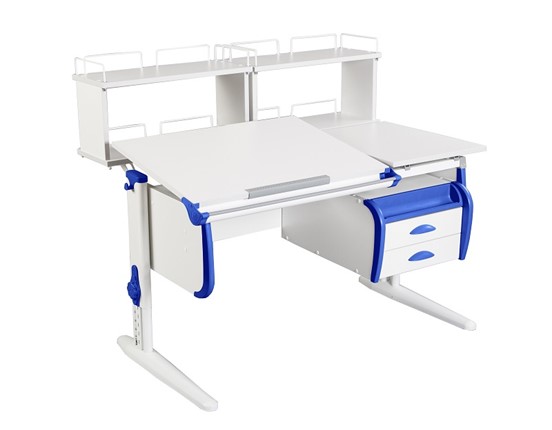 Детский стол-трансформер 1/75-40 (СУТ.25) + Polka_zz 1/600 (2 шт.) + Tumba 3  белый/белый/ Синий в Тюмени - изображение