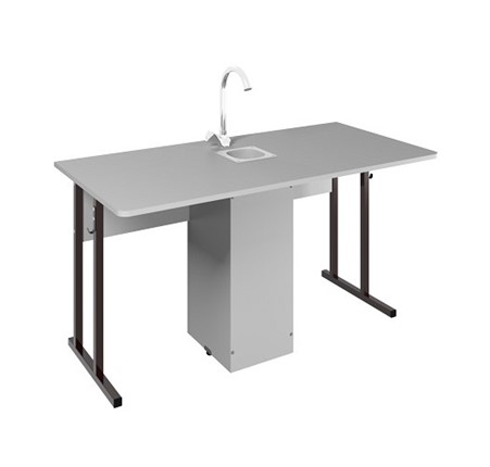 Детский стол 2-местный для кабинета химии Стандарт 5, Пластик Серый/Коричневый в Заводоуковске - изображение