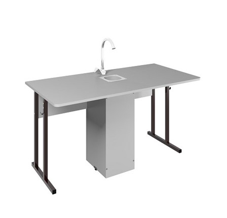 Детский стол 2-местный для кабинета химии Стандарт 7, Пластик Серый/Коричневый в Заводоуковске - изображение