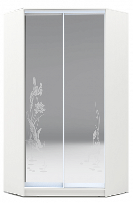 Угловой шкаф-купе 2300х1103, ХИТ У-23-4-66-01, цапля, 2 зеркала, белая шагрень в Тюмени - изображение