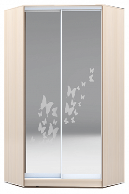 Шкаф угловой 2300х1103, ХИТ У-23-4-66-05, бабочки, 2 зеркала, дуб млечный в Заводоуковске - изображение