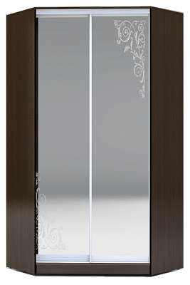 Шкаф угловой 2400х1103, ХИТ У-24-4-66-09, орнамент, 2 зеркалами, венге в Тюмени - изображение