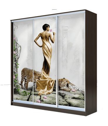 Шкаф-купе 3-х створчатый 2300х2000х420, Девушка с леопардом ХИТ 23-4-20-777-03 Венге Аруба в Тюмени - изображение