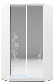 Угловой шкаф 2400х1103, ХИТ У-24-4-66-01, цапля, 2 зеркалами, белая шагрень в Заводоуковске