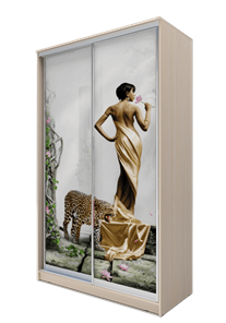 Шкаф 2-х дверный 2200х1682х620, Девушка с леопардом ХИТ 22-17-77-03 Дуб Млечный в Тюмени - предосмотр