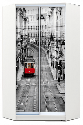 Угловой шкаф-купе 2200х1103, ХИТ У-22-4-77-01, Лондон трамвай, белая шагрень в Тюмени - изображение