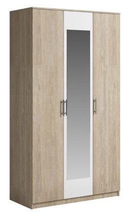Шкаф 3 двери Светлана, с зеркалом, белый/дуб сонома в Тюмени - изображение