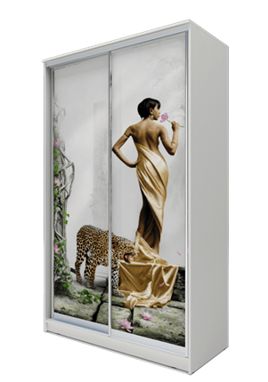 Шкаф 2200х1682х620, Девушка с леопардом ХИТ 22-17-77-03 Белая шагрень в Тюмени - изображение
