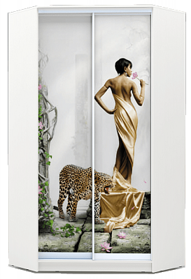 Угловой шкаф 2300х1103, ХИТ У-23-4-77-03, Девушка с леопардом, белая в Тюмени - изображение