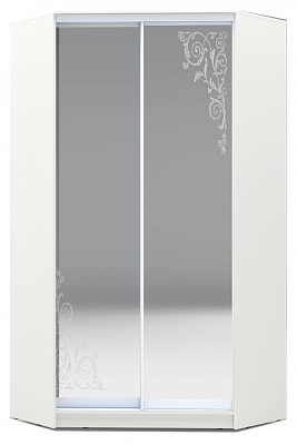 Шкаф 2300х1103, ХИТ У-23-4-66-09, Орнамент, 2 зеркала, белая шагрень в Заводоуковске - изображение
