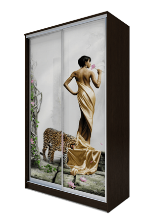 Шкаф-купе 2-х дверный 2400х1682х620, Девушка с леопардом ХИТ 24-17-77-03 Венге Аруба в Тюмени - изображение
