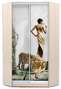 Угловой шкаф 2300х1103, ХИТ У-23-4-77-03, Девушка с леопардом, дуб млечный в Тюмени - предосмотр