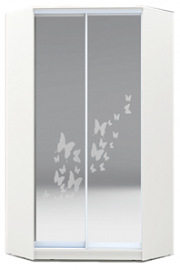 Шкаф 2300х1103, ХИТ У-23-4-66-05, бабочки, 2 зеркала, белая шагрень в Тюмени