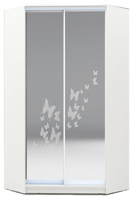 Шкаф 2300х1103, ХИТ У-23-4-66-05, бабочки, 2 зеркала, белая шагрень в Заводоуковске - изображение
