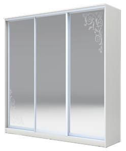 Шкаф 3-х дверный 2200х1770х620 три зеркала, Орнамент ХИТ 22-18-656-09 Белая Шагрень в Тюмени