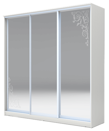 Шкаф 3-х дверный 2200х1770х620 три зеркала, Орнамент ХИТ 22-18-656-09 Белая Шагрень в Заводоуковске - изображение