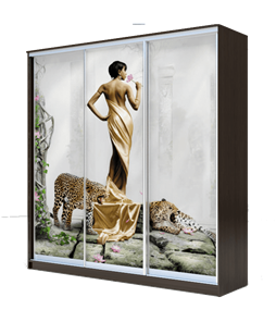 Шкаф 3-х дверный 2200х1770х420, Девушка с леопардом ХИТ 22-4-18-777-03 Венге Аруба в Тюмени