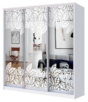 Шкаф 3-х дверный 2400х1770х420 три зеркала, Лист малый ХИТ 24-4-18-666 Белый в Тюмени - изображение