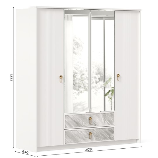 Шкаф 4х-дверный Айла с зеркалом ЛД 688.010.000, Белый, исполнение 1 в Заводоуковске - изображение 5