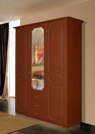 Распашной шкаф Ивушка-5 3-х створчатый с ящиками, цвет Итальянский орех в Тюмени - изображение