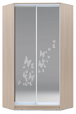 Угловой шкаф-купе 2200х1103, ХИТ У-22-4-66-05, бабочки, 2 зеркала, шимо светлый в Тюмени - изображение