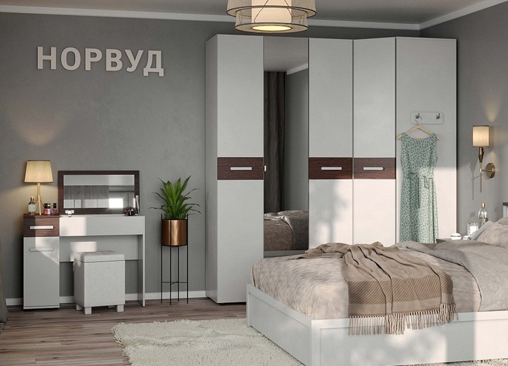 Шкаф в спальню Норвуд 156, Белый-Орех шоколадный в Заводоуковске - изображение 3