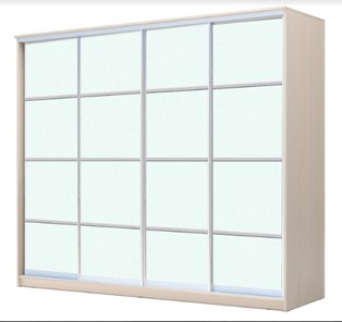Шкаф 4-х дверный ХИТ 23-24/2-8888, с матовым стеклом, разделительные планки х4, Дуб млечный в Тюмени