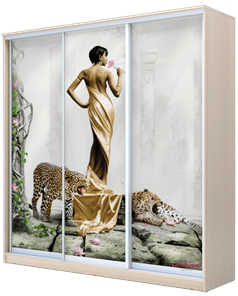 Шкаф 3-х створчатый 2200х1770х420, Девушка с леопардом ХИТ 22-4-18-777-03 Дуб Млечный в Тюмени - предосмотр