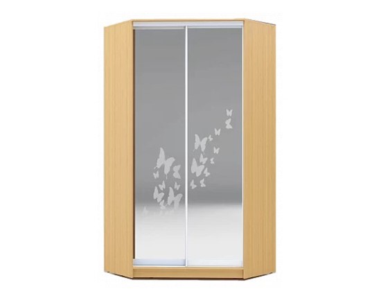 Шкаф 2400х1103, ХИТ У-24-4-66-05, бабочки, 2 зеркалами, Бук Бавария светлый в Тюмени - изображение