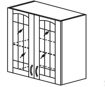 Шкаф кухонный Кантри настенный двухдверный с полкой со вставкой из стекла 718*600*320мм в Тюмени