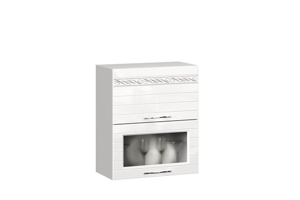 Настенный шкаф Анастасия 600 с 2 подъемными дверьми 004.521.000 белый глянец в Заводоуковске - изображение