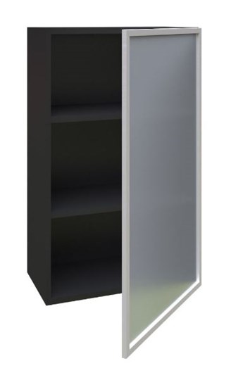 Кухонный шкаф высокий 600, Шервуд, со стеклом правый ЛД 281.452.000.039, серый/черный в Заводоуковске - изображение 1