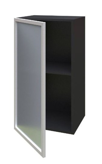 Кухонный шкаф 400 Шервуд, со стеклом левый ЛД 281.321.000.022, серый/черный в Тюмени - изображение 1