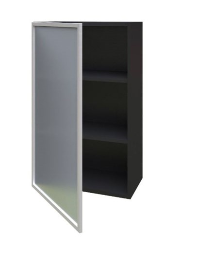 Кухонный высокий шкаф 600, Шервуд, со стеклом левый ЛД 281.451.000.038, серый/черный в Заводоуковске - изображение 1
