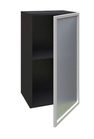 Шкаф кухонный 400 Шервуд, со стеклом правый ЛД 281.322.000.023, серый/черный в Тюмени - изображение 1