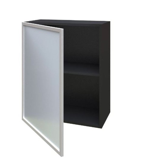 Кухонный шкаф 600, Шервуд, со стеклом левый ЛД 281.351.000.027, серый/черный в Тюмени - изображение 1