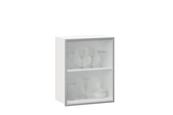 Кухонный шкаф 600, Шервуд, со стеклом правый, ЛД 281.352.000.116, белый/серый в Заводоуковске - изображение
