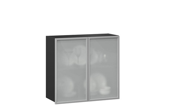 Шкаф на кухню 800, Шервуд, со стеклом ЛД 281.361.000.030, серый/черный в Заводоуковске - изображение